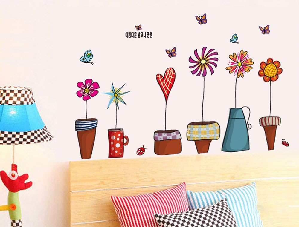Adesivi murali design camera da letto con fiori stilizzati