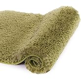 Walensee Bath Rug Non Slip Absorbent Olive Green Microfiber Shaggy Mat (16 x 24), Machine Washable Thick Plush for Shower