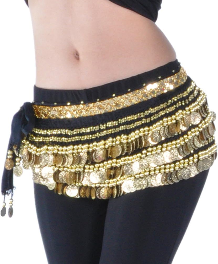2019 Women's Luxurious Tribal Indian Folk Dance Velvet 58.5" Belly Dance Hip Scarf With Multi-Row Coins Dance Accessory