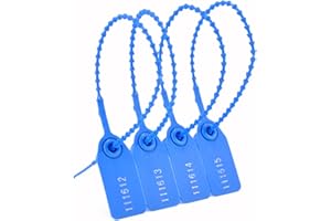 RASUNKAE 100Pcs Plastic Tamper Shipping Seals Pull-Tite Security Seal Signage Numbered Fire Extinguisher Tags Zip Ties Labels Disposable Self Locking for Logistics, Luggage,Transport (Blue, 100pcs)