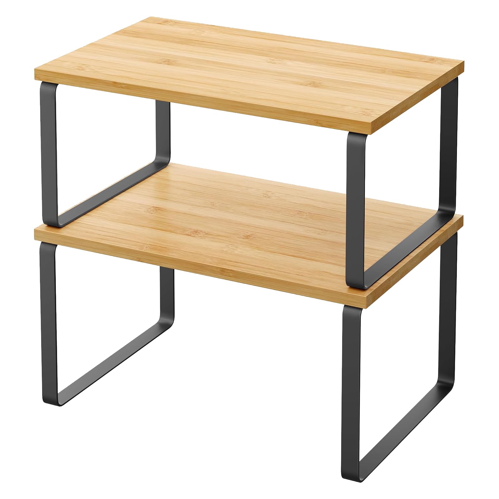 Photo 1 of 2 Pack Cabinet Organizer Shelves, Stackable and Expandable Kitchen Counter Shelf, for Kitchen Cabinet Countertop Storage, Spice Rack, Metal and Premium Bamboo (Black, 11.7" W)