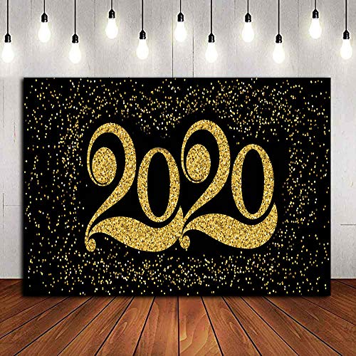Luxury 2020 Gold Black Glitter Sequin Dots Photography Backdrop Vinyl Carnival Happy New Year Celebration Photo Background Winter Holiday Party Decorations Photo Booths Supplies 5x3ft