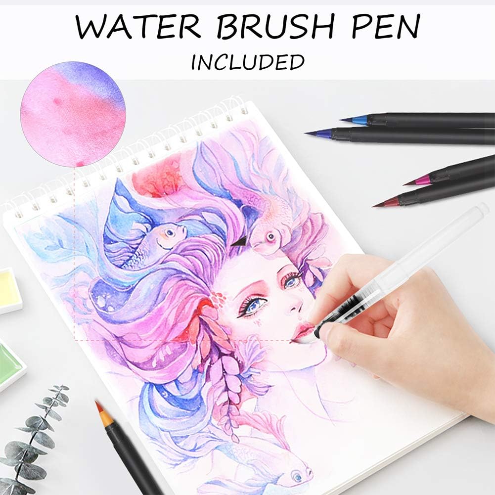 Watercolor Brush Pens, Emooqi 36 Colors for Real Brush Pens, Includes 2 Blending Brushes & 8 Watercolor Paper, for Artists and Beginner Painters to Colouring Books, Calligraphy, Drawing : Office Products