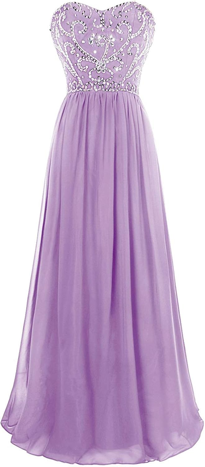 ANFF Juniors A-line Strapless Crystals Maxi Chiffon Prom Gowns Evening Dresses 2019 Lavender 10 