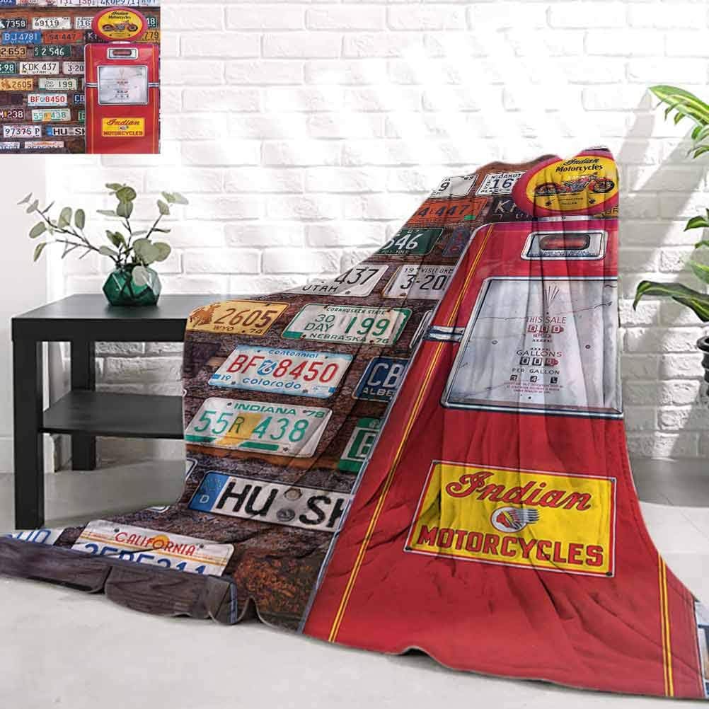Stevenhome Plush Blanket AmericanaVintage License Plates Spring Blanket (Light, no Shedding) W50 x L60 inch