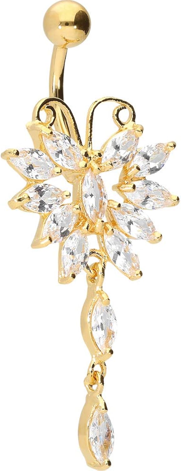 PIERCINGLINE 316L Surgical steel belly button ring dangle with brass design BIG BUTTERFLY Navel Ring Belly Piercing - Image 3