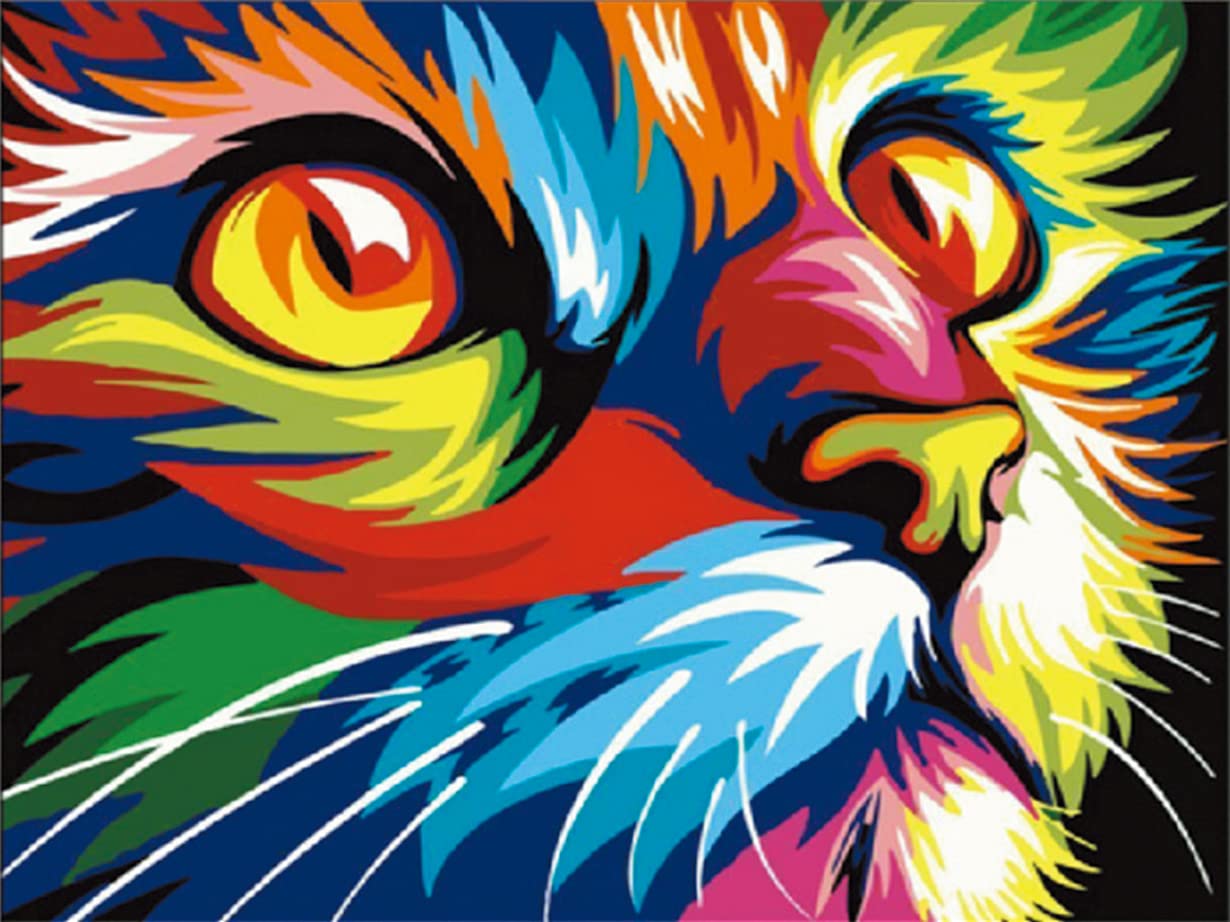 Cross Stitch Kits Stamped, OWN4B Colorful Cat Printed Pattern 11CT 14.2x18.1 inch DIY Embroidery Kit (Cat)