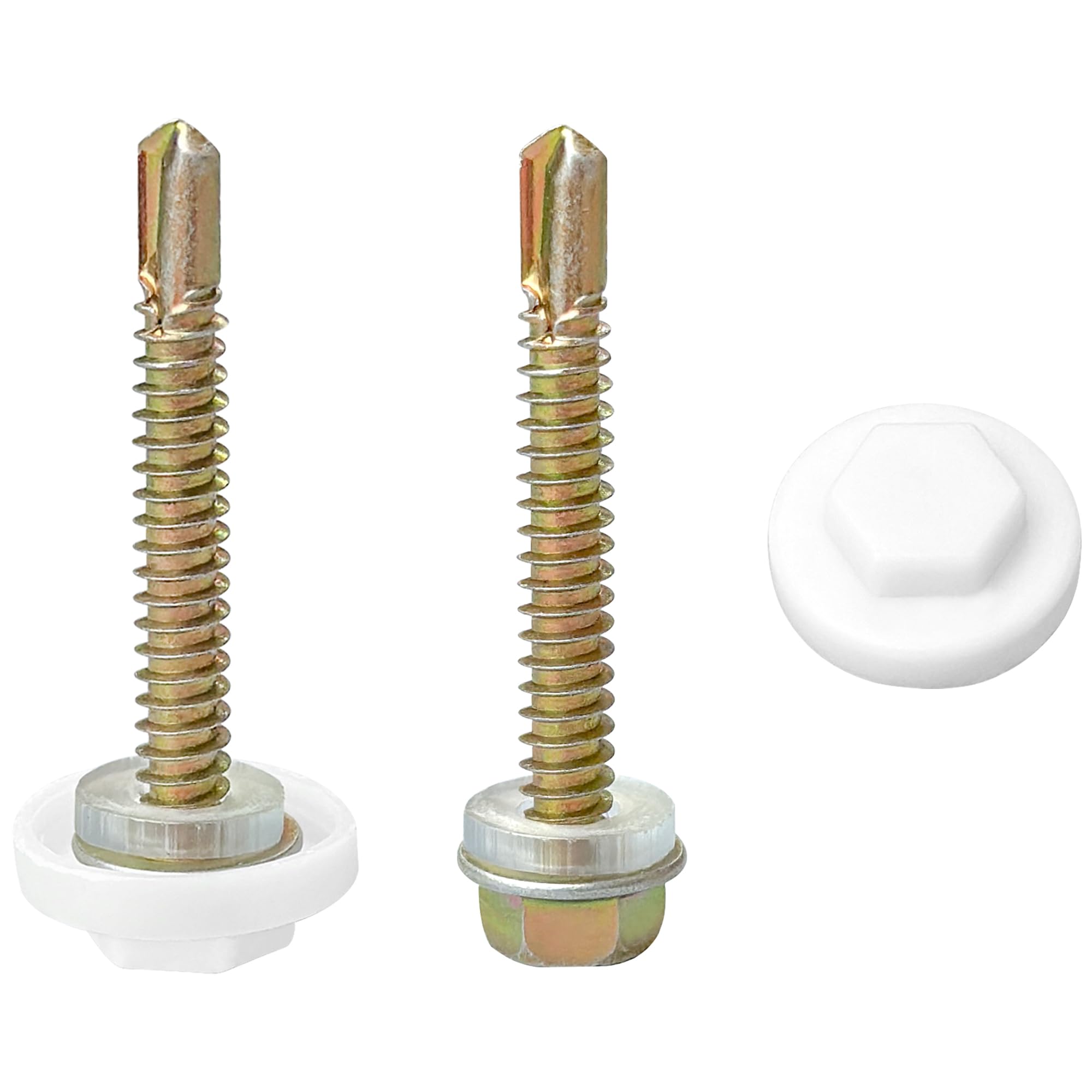 60 PCS Hex Head Self Drilling Screws with Plastic Caps, Zinc-Plated Self Tapping Screws for Securing Corrugated Metal or PVC Roof Panels (M4.8 * 40mm)