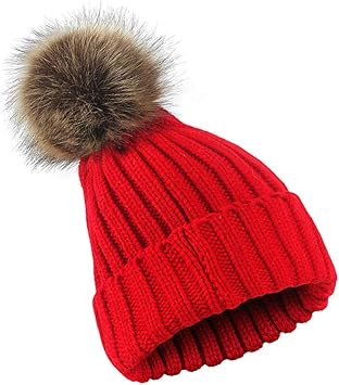 womens red bobble hat