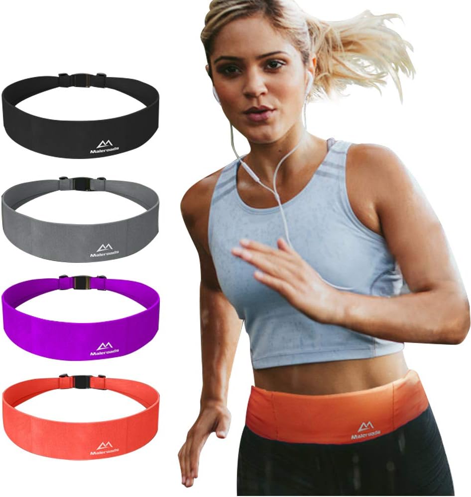 Maleroads Unisex Travel Money & Running Belt, Fanny & Waist Pack, Large Pocket Belt Phone Holds & 2 Secure Pockets for Running Travel Medical Walking Fitness Yoga,Spandex,Adjustable Fit, Comfortable