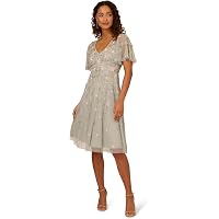 adrianna papell women's bead flutter-sleeve midi mesh dress Luxurious Spaghetti Straps Sequin Beaded Gold Long Evening Dress Prom   Simplepromdress