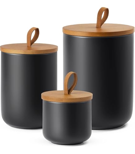 Ensemble De Rangement Cuisine 5 Pièces Vintage Noir - Bac à Pain Ovale, Pots à Thé/café