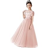 dideyttawl Flower Girls Dress 3D Embroidery Lace Appliqued Puff Tulle Satin Bow High-Waisted Maxi Dress 754T