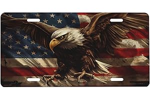 PUIBUN American Flag Eagle Car Front License Plate Cover Personalise License Plate Cover Rust-Proof Metal Car Plates Tag Novelty Vanity Tag Decorative 4 Holes Men Women Gifts