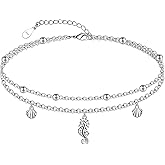 CHIC & ARTSY 925 Sterling Silver Ankle Bracelets for Women, Adjustable Layered Foot Chains with Nature & Symbol Charms, Lightweight Comfort Fit Boho Beach Everyday Jewelry