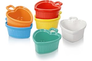 Mini Ramekins 2 oz Set of 6, Vidalenta Heart-shaped Dipping Sauce Cups, Tiny Ramekins Dip Bowl Porcelain Souffle Dish, Small Ramekins Dessert Cups Small Bowls, Microwave & Oven Safe (Colorful)