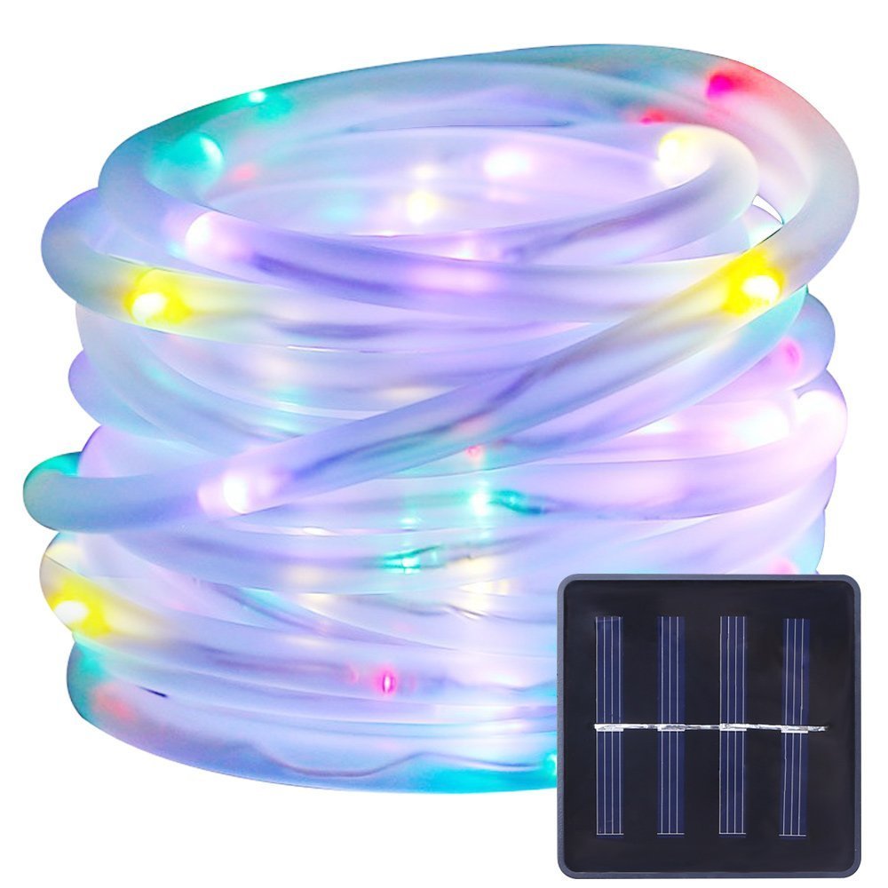 BXROIU Solar Rope Lights 100 LEDs String Lights Starry Fairy Lights,33 ft/10meter Waterproof Outdoor Tube for Patio, Garden, Party(Multicolor)