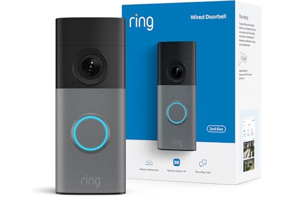 Ring Wired Doorbell (newest model), Retinal 2K with wide-angle video, up to 6x Enhanced Zoom, and Two-Way Talk, Speckled Gray