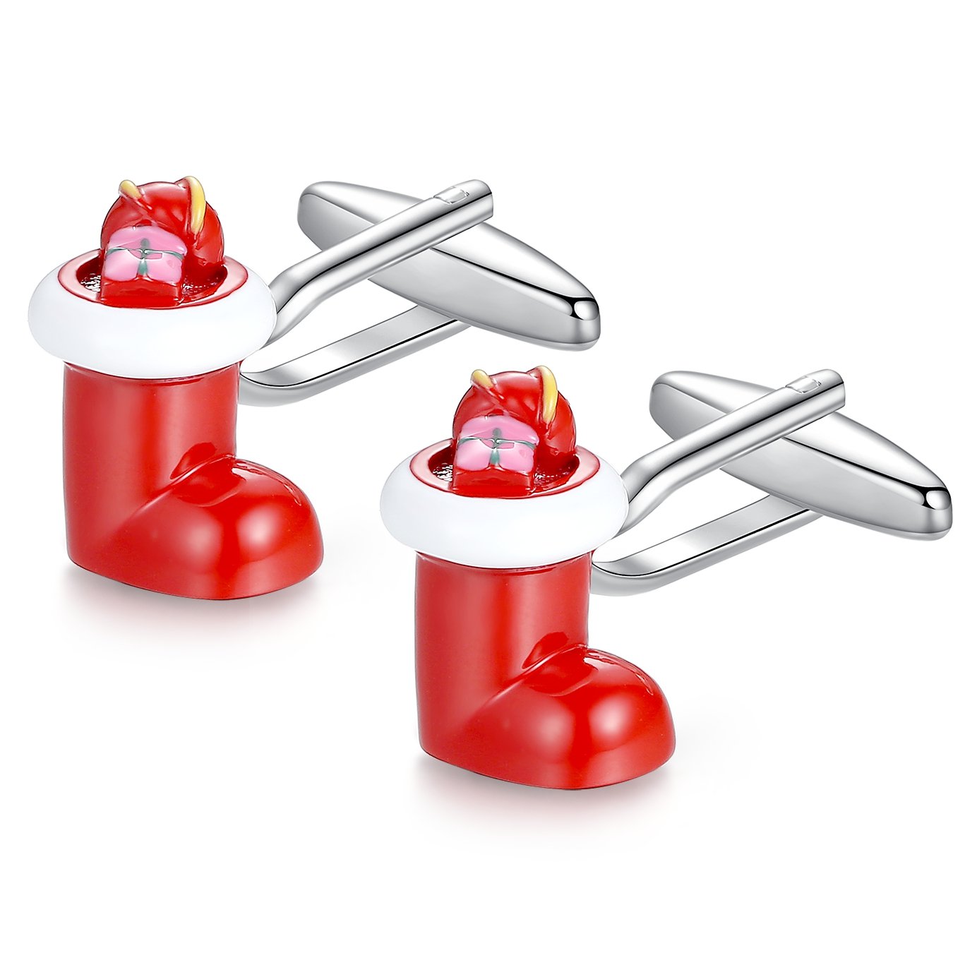 HONEY BEAR Santa Claus boots Cufflinks for Mens Shirt, Stainless Steel Accessories