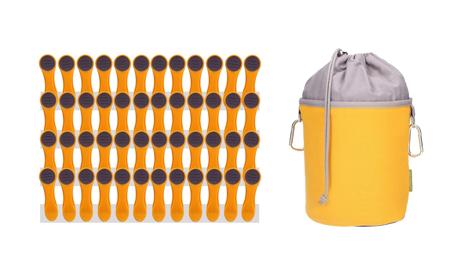 BellaCott 48 Clothes Pegs Yellow with Stainless Steel Feathers and 1 Design bellaCott Canvas Fabric Clothes Peg Bag