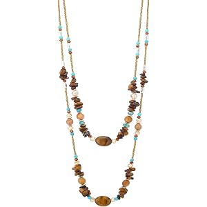 Noessla Boho Long Beaded Necklaces for Women Double Layer Chunky Irregular Stone Beads Strand Statement Jewelry Mothers Day G