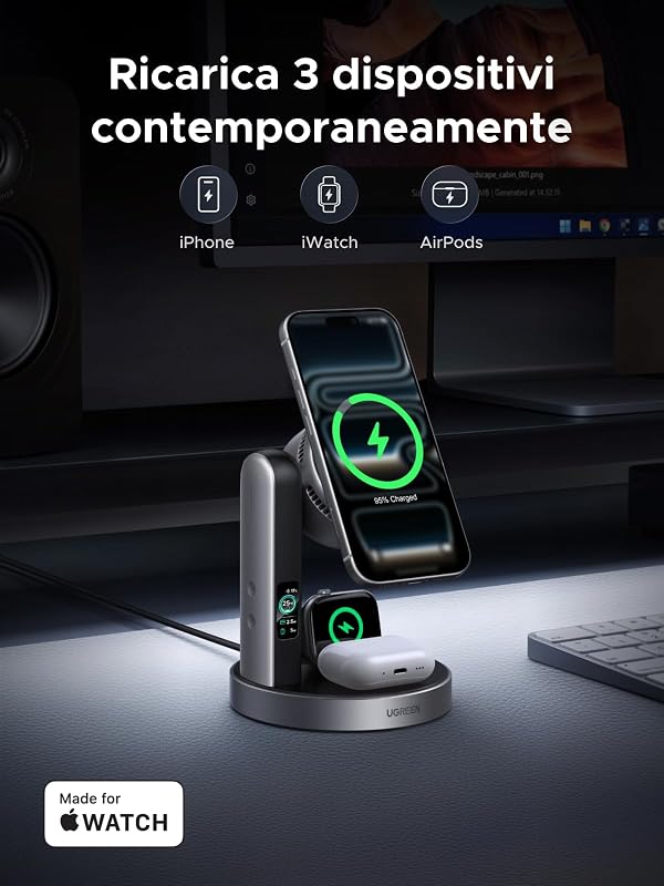 MagFlow Pro 3 in 1 Caricatore Wireless Qi2 25W, Ventilatore TEC