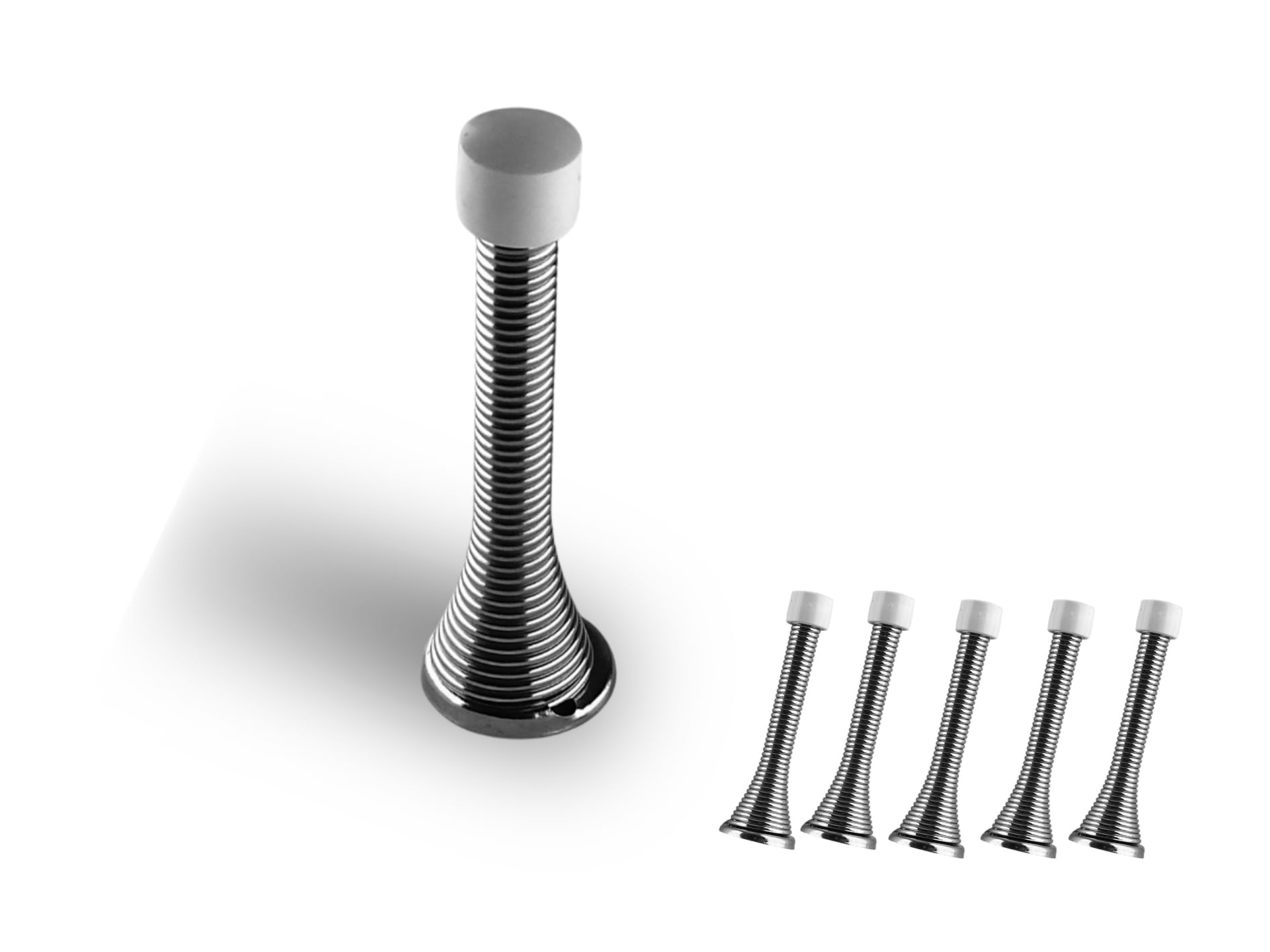 QCAA Flexible Spring Door Stop Bumper, 3-1/8", Steel, Brush Nickel, 6 Pack, Made in Taiwan