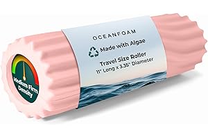 Oceanfoam Ripple Travel Foam Roller (11" x 3.35") Firm Mini Foam Roller for Physical Therapy, Deep Tissue Massage, Back Pain - High Density, Ergonomic Wave Textured - Yoga, Pilates, Exercise (Blush)