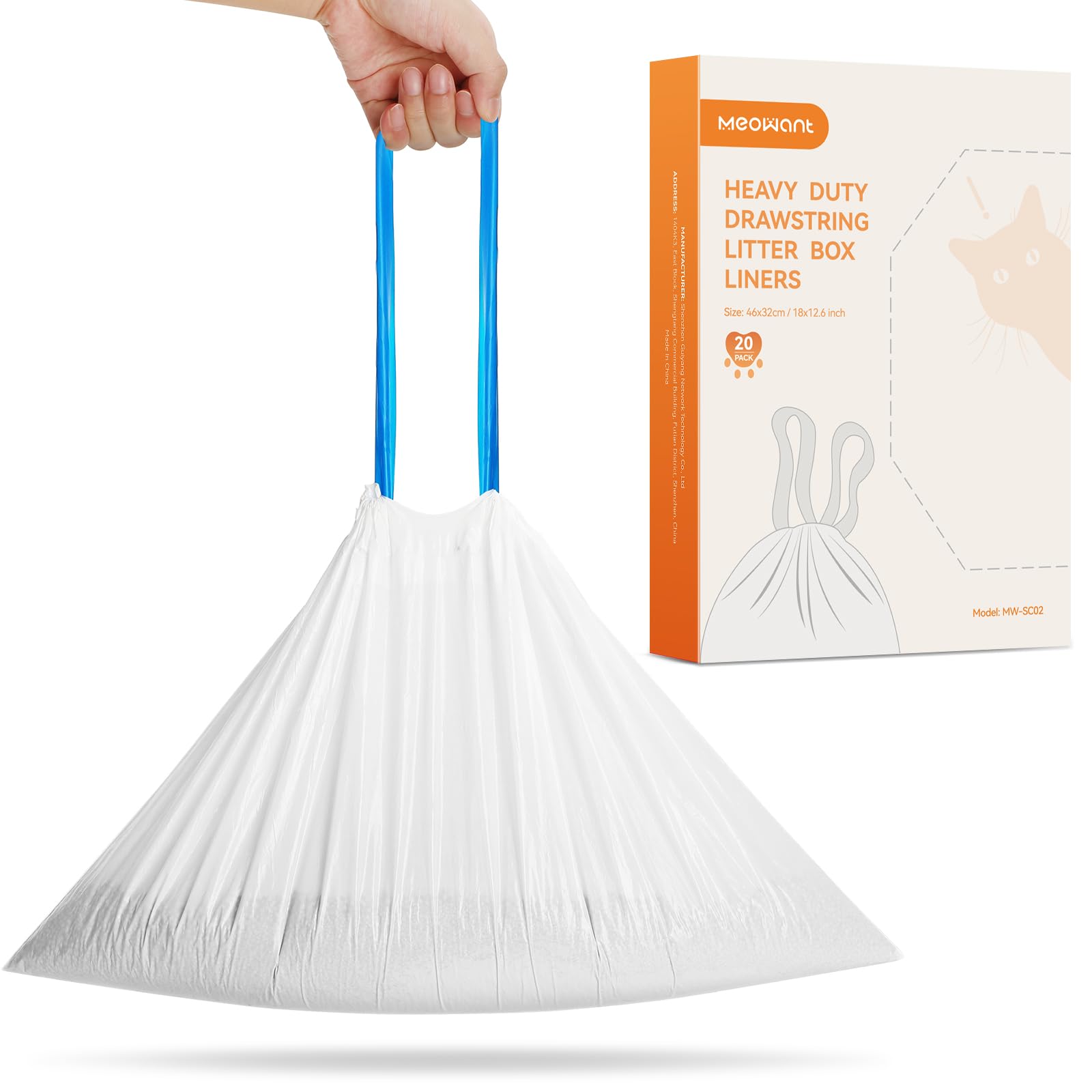 Photo 1 of Meowant Cat ter Box Liners, Drawstring Receptacles Bags Thickened Waste Bag for MeoWant MW-SC01/MW-SC02 Automatic Cat Litter Box, 20pcs