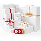 HAPWAVE 22 Pack White Gift Boxes with Lids, 5 Sizes Cardboard Present Boxes | 2 Extra Large,6 Large, 4 Medium,4 Small, 6 Mini, 3 Ribbon Rolls. Wrapping Boxes for Christmas, Holidays and Birthdays