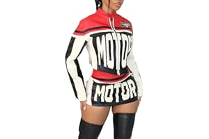 Molilove Women's 2 Piece Outfits Zipper Jacket High Waist Bodycon Mini Skirt Set Motorcycle Varsity Jacket Coat Streetwear