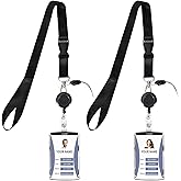 ID Badge Holder Retractable with Reel Clip Keychain,Lanyards for Cruise Ship Cards,Easy Swap Tag Without Removing Lanyard,2Pack for Office School Hospital Travel(Black,Vertical)