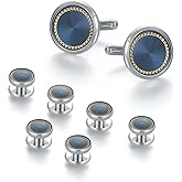 wynameleri Mens Cufflinks and Studs Set Blanks Round 4 Colors Shirt Tuxedo Buttons Packed in Cufflink Box for Business Wedding Jewelry
