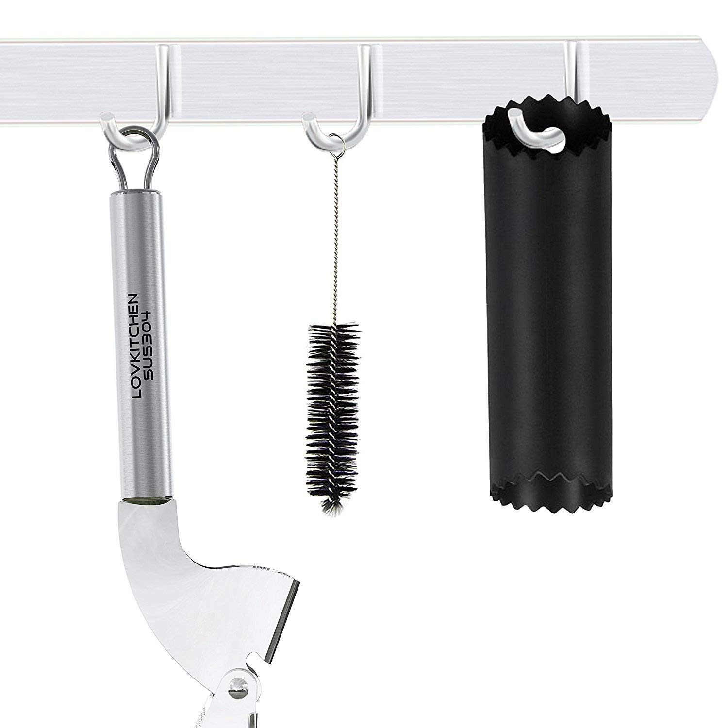 Garlic Press,LOVKITCHEN Garlic Press and Peeler Set.Durable Stainless Steel Mincer and Silicone Tube Roller