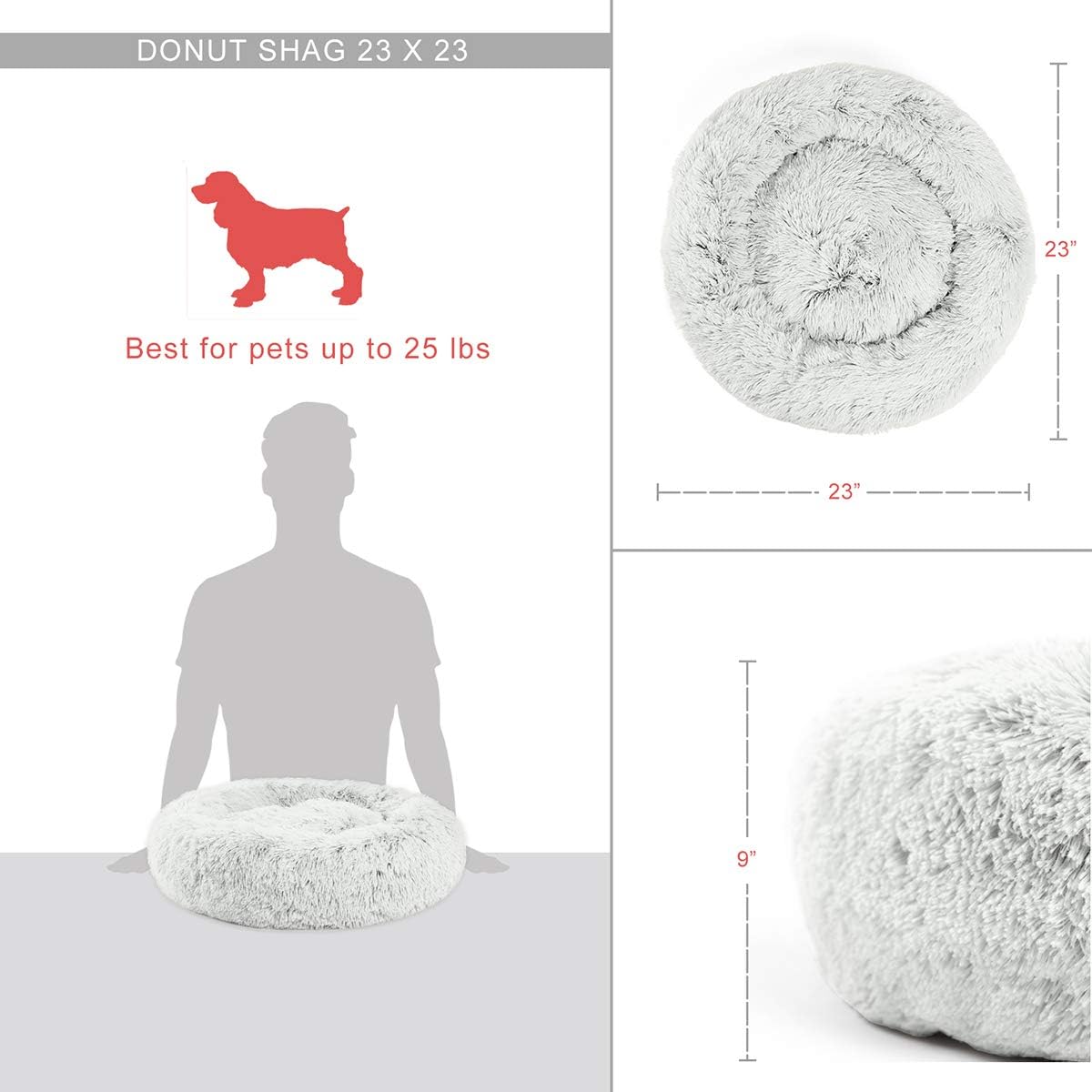 Best Friends by Sheri Calming Shag Vegan Fur Donut Cuddler (23x23 Small - Frost), Cat and Dog Bed, Self Warming and Cozy for Improved Sleep, Machine Washable for Pets Up to 25 lbs. : Pet Supplies