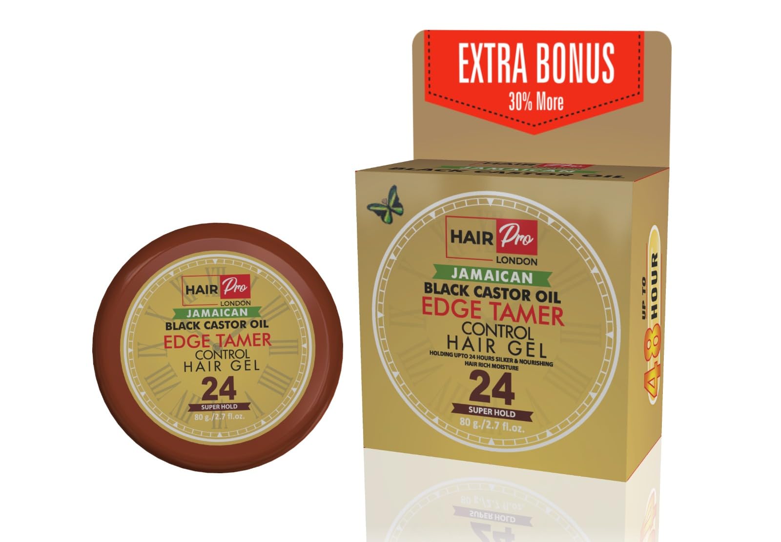 HAIR PRO JAMAICAN BLACK CASTOR OIL EDGE CONTROL GEL SUPER HOLD BONUS SIZE 80G