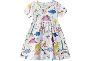RETSUGO Little Girls A-Line Dress Cute Unicorn Rainbow Pattern Short Sleeve Casual Toddler Girl Dresses for Party 1-8 Years