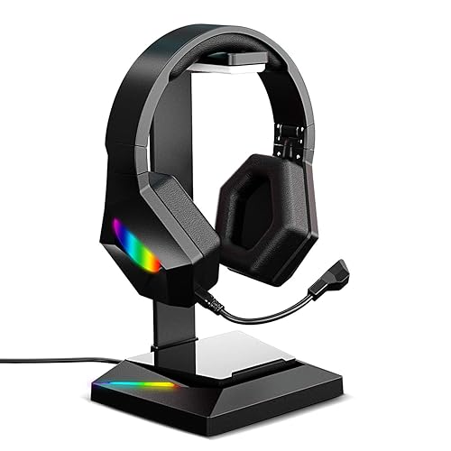 APPHOME RGB Headphone Stand with USB Hub Desk Gaming Headset