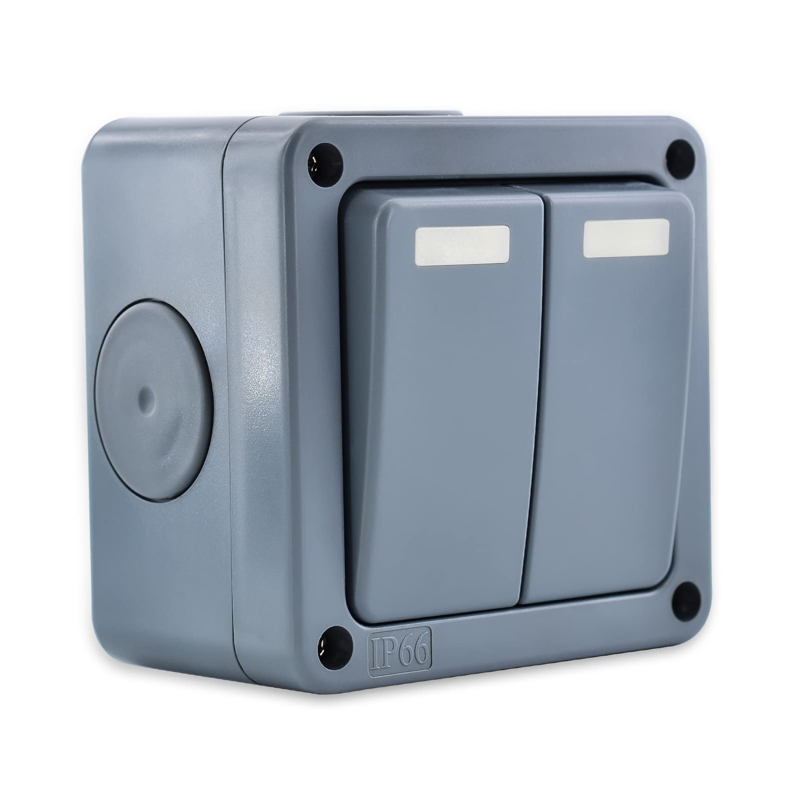 Double Light Switch,NineLeaf Single Pole Throw Waterproof Switch,10A 2GANG SPDT Outdoor Double Light Switch for Garage Garden and Workshop, 220V-240V, Grey