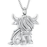 XSMZB Bull Urn Necklace for Ashes of Loved One Stainless Steel Highland Cattle Cremation Jewelry Keepsake Ashes Holder Memorial Pendant for Men Women