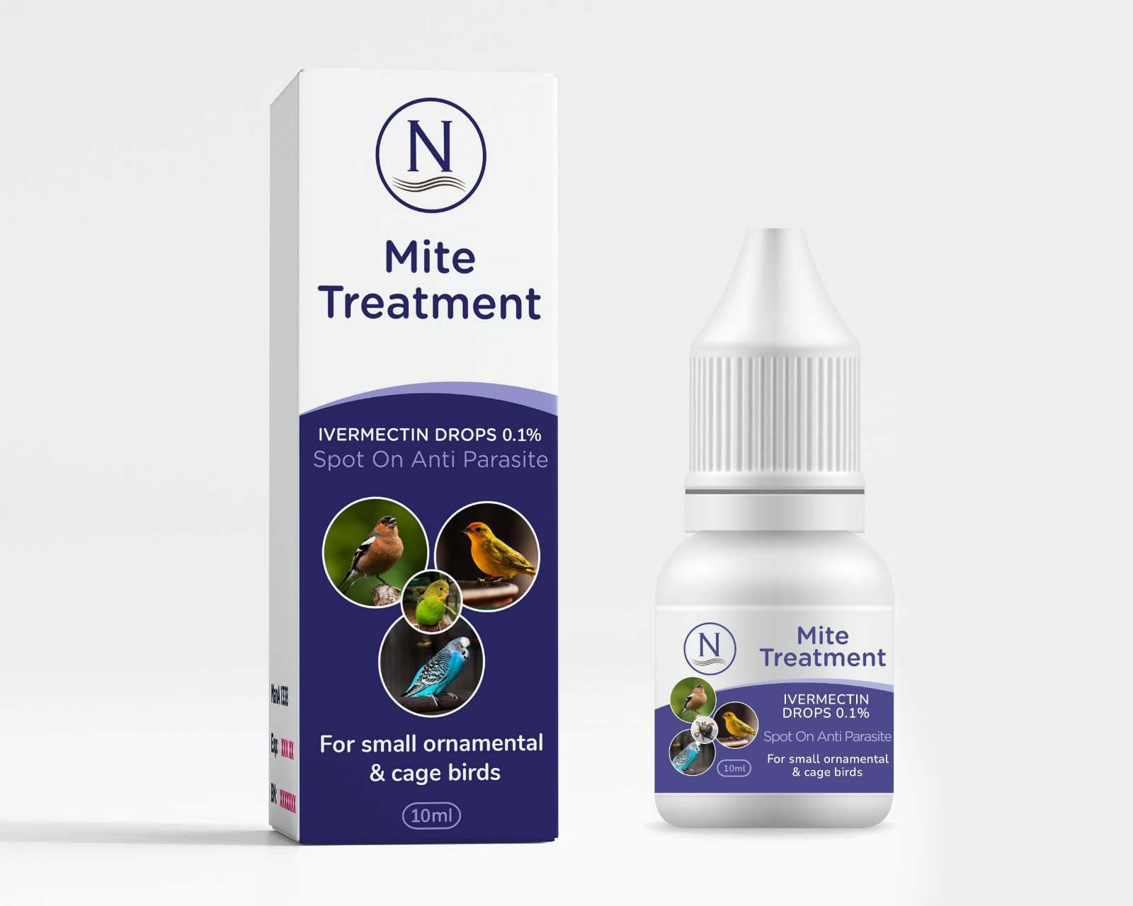 Naqua Mite Treatment for Small Birds - Ivermectin 0.10% - 10ml - VET STRENGTH - For Ornamental Birds, Budgies, Canaries, Finches Spot-on. Also kills lice, fleas & ticks. Vet Strength Bird Medicine.