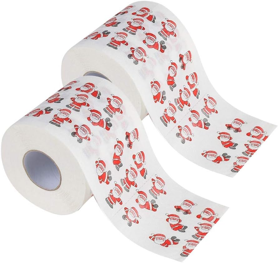 SMILEQ Home 2PC Christmas Toilet Paper Roll Xmas Print Home Santa Claus Bath Toilet Roll Paper Decor Tissue Party Novelty Gift (D)