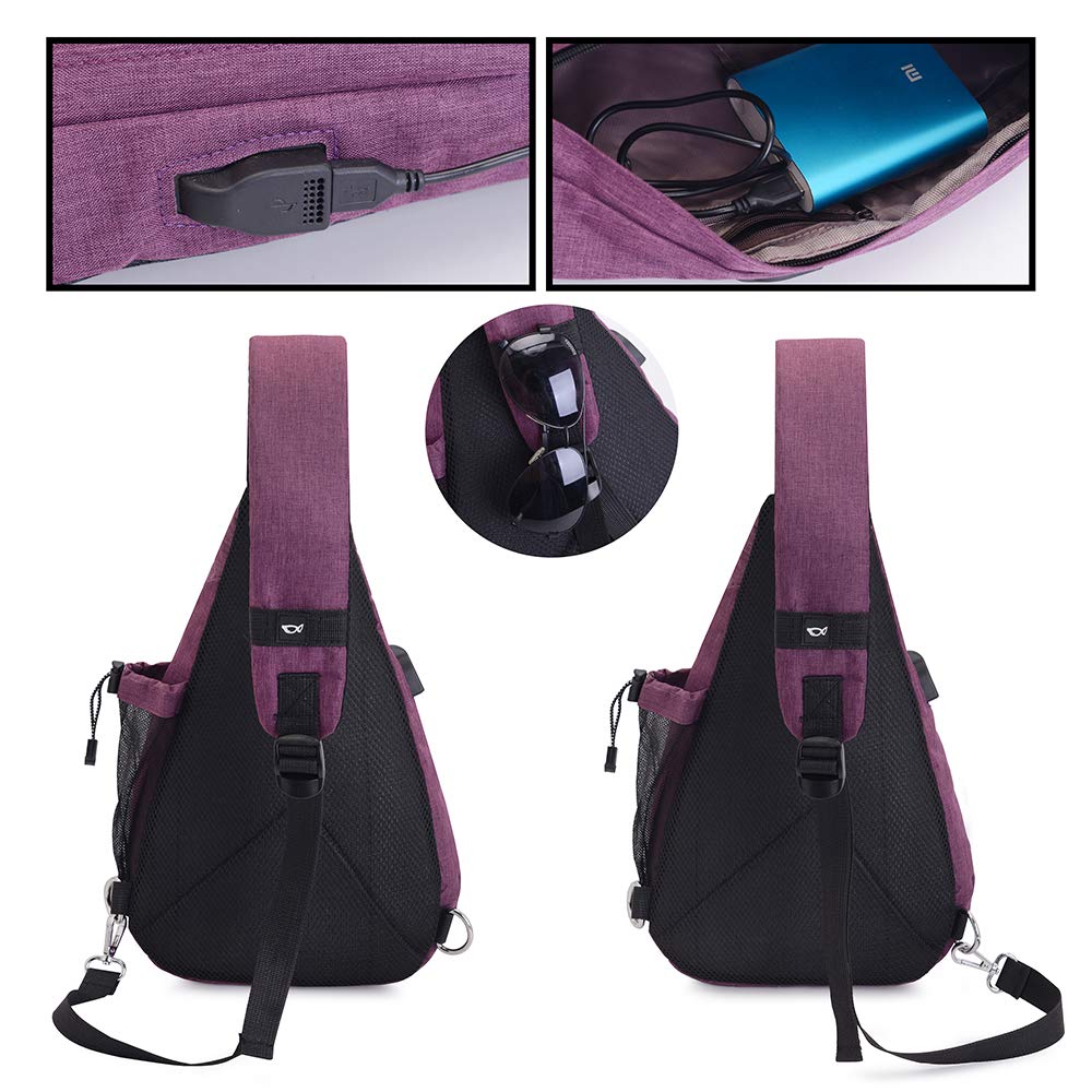 Zaino Monospalla SINOKAL Borsa Monospalla per Uomini Donne Tela Petto Spalla Marsupio Messaggero Zaini con Porta di Ricarica per Sport Outdoor Palestra Viaggi Trekking (Viola)