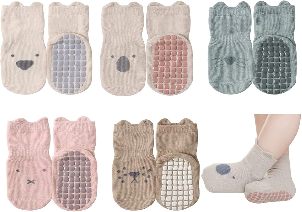 Exemaba Baby Girls Socks Grips Non Slip 5 Colors Animal Pattern M 1-3Y