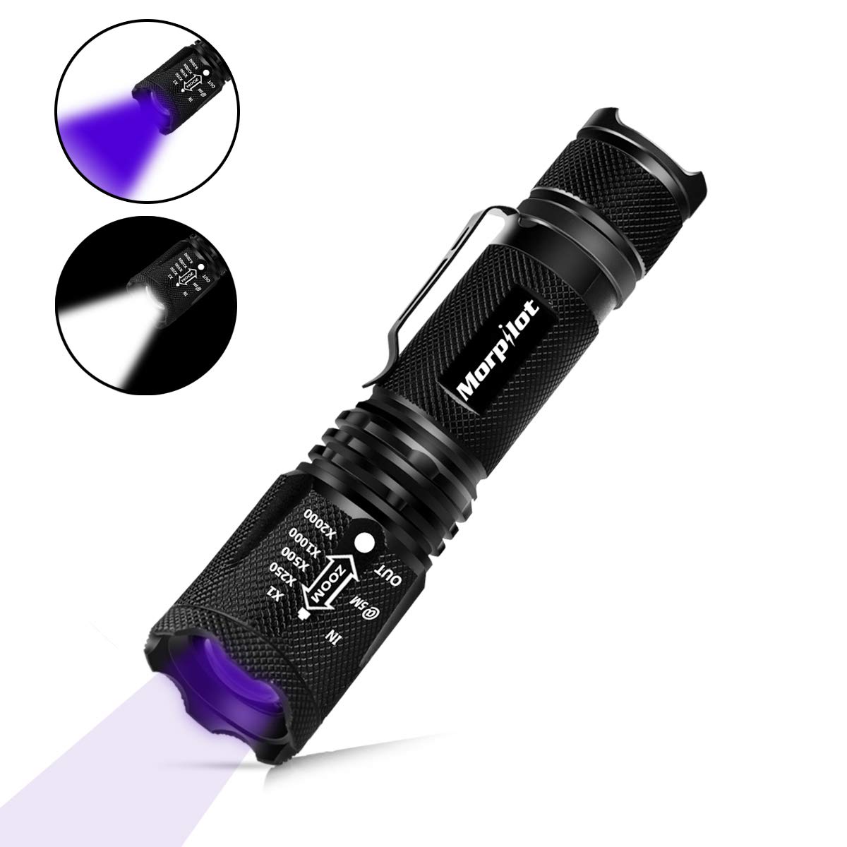 2 in 1 UV Flashlight LED Tactical Flashlight, Morpilot Handheld Black