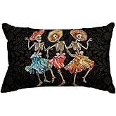AVOIN colorlife Dia De Los Muertos Skeleton Dance Throw Pillow Cover, 12 x 20 Inch Mexico Day of The Dead Halloween Holiday Cushion Case for Sofa Couch