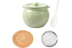 Elyfree Ceramic Bacon Grease Container with Strainer,23oz Oil Strainer Grease Can Oil Storage Container,Oil Storage Container for Kitchen (Green)