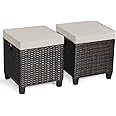 Tangkula 2 Pieces Outdoor Patio Ottoman, All Weather Rattan Wicker Ottoman Seat, Patio Rattan Furniture, Outdoor Footstool Footrest Seat w/Removable Cushions