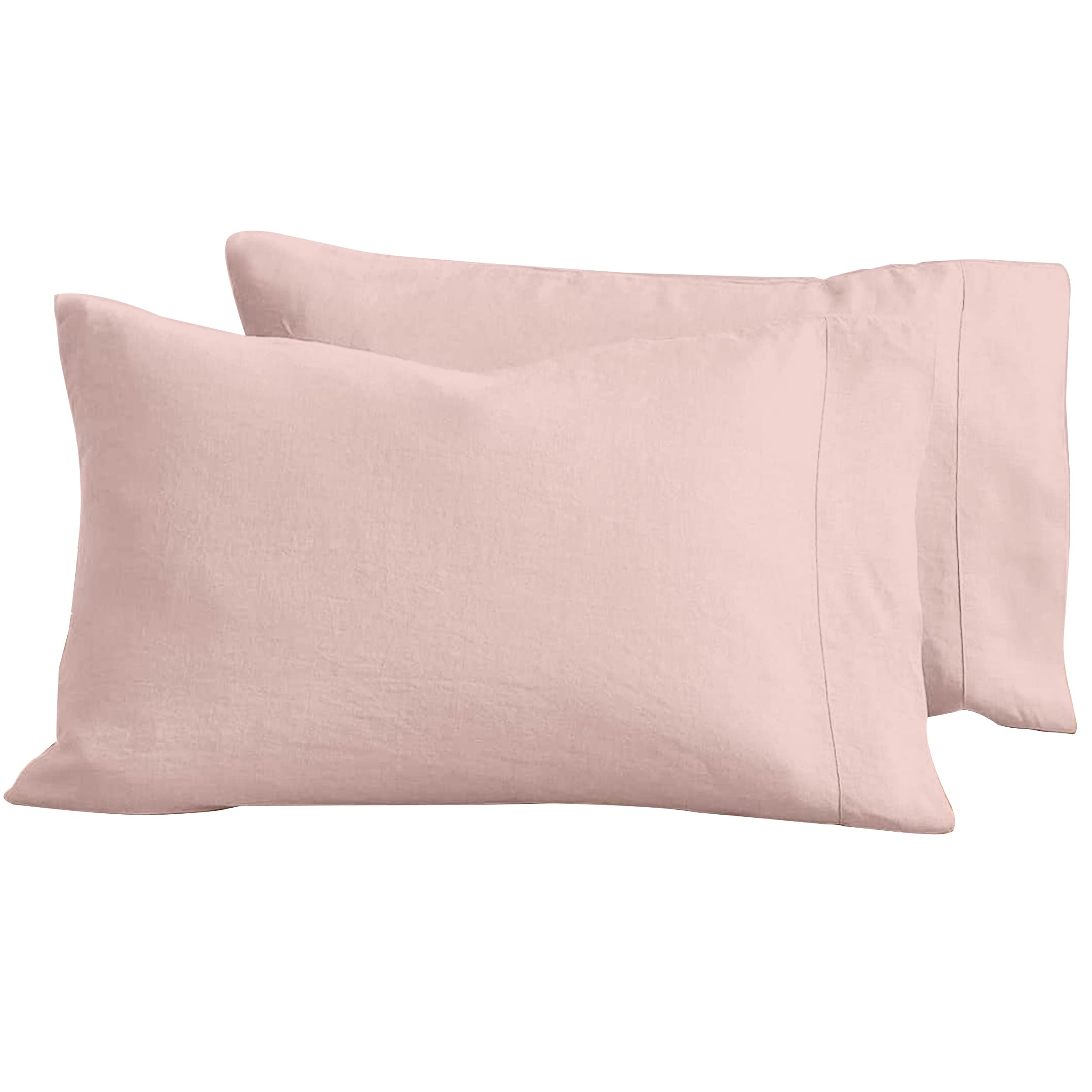 Baloo 100% French Linen Pillowcases - Set of 2 (Blush Pink - 20"x30" - Standard Size) | Cooling, Soft & Durable | Machine Washable & Dryer Safe | OEKO-TEX® STANDARD 100 Certified