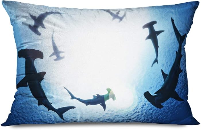 CHARLLR Throw Pillow Case Creature School Deep Hammerhead Sharks Circling Above Swimming Sun Ocean Nature Design Great Teeth Throw Cushion Pillow Cover Home Decor Bedroom Pillowcase Standard 20" x 26"